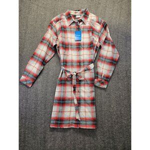 Columbia Shirt Dress Women’s 1X Beige Red Holly Hideaway Flannel Button Up NWT